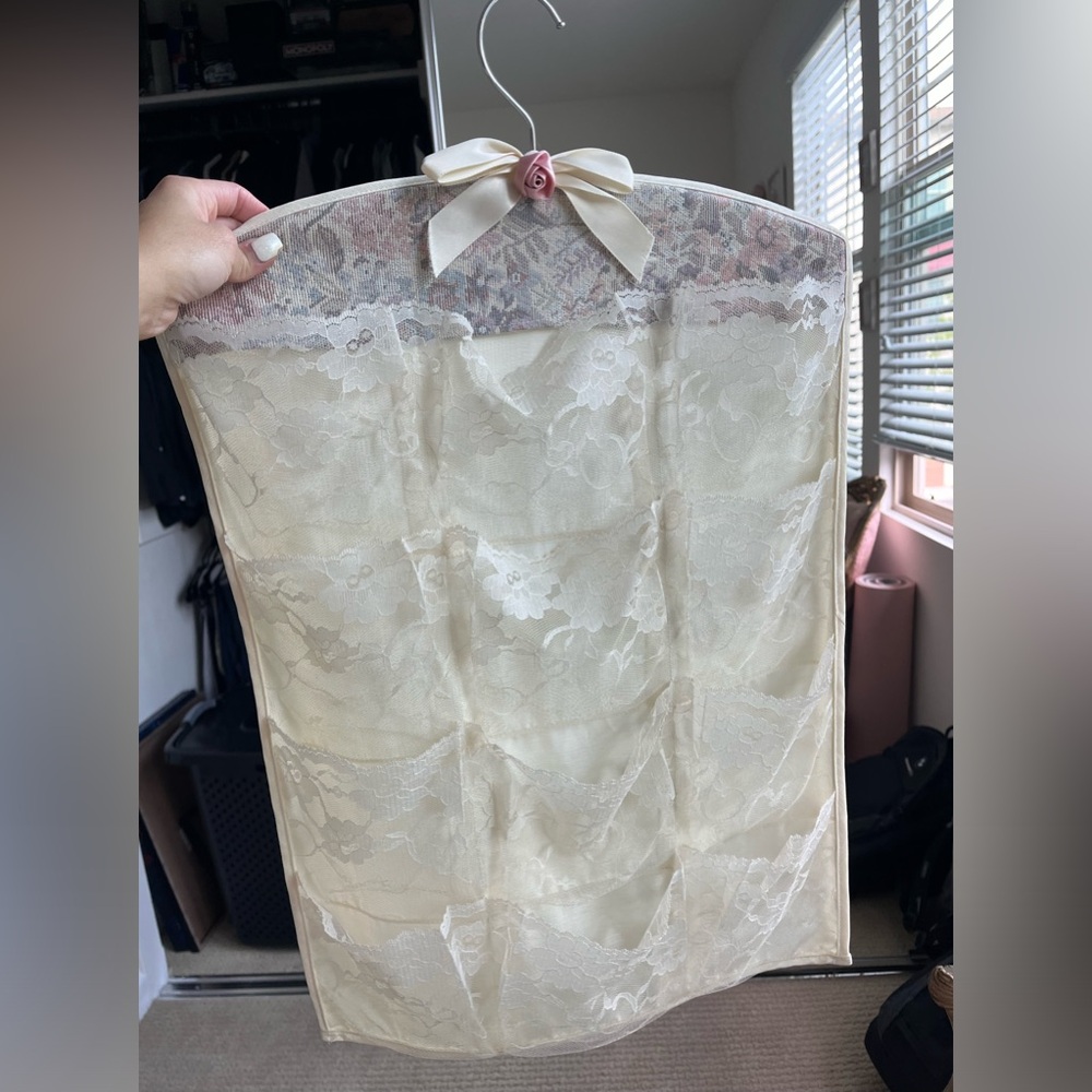 Elegant Cream Lace Hanging Organizer